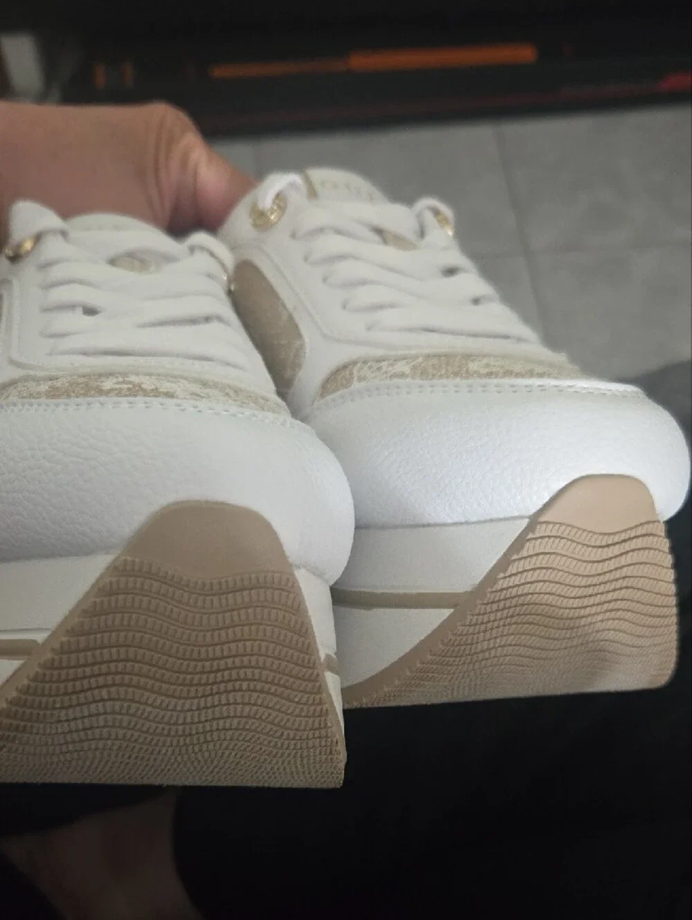 Guess White and Beige Platform Sneakers, Size 9 Women